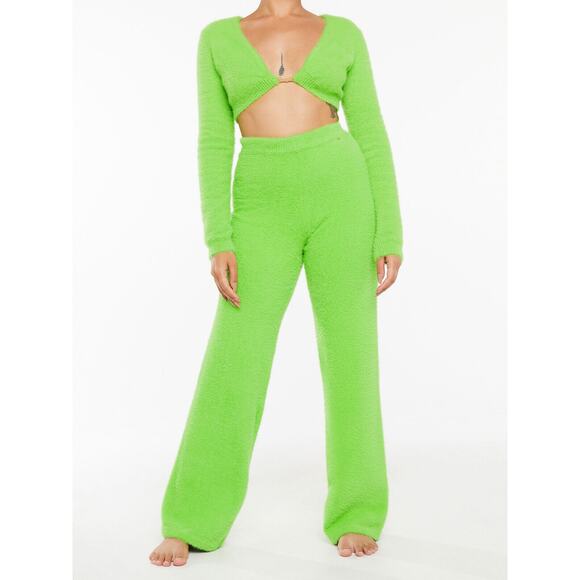 Savage X Fenty Pants - Savage x Fenty Rihanna Fluff It Up PJ Crop Top & PJ Pants Set Kelly Green Medium